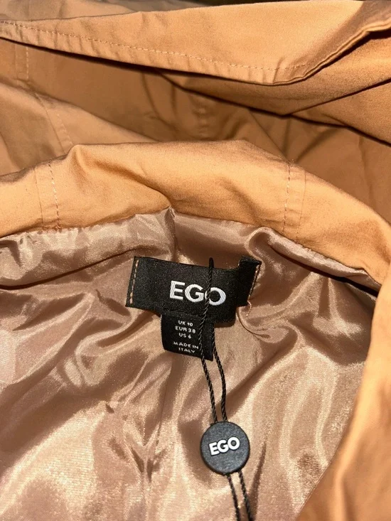 Cropped Double-Breasted Belted Trench Jacket with Hood- Camel - Picture 10 of 10